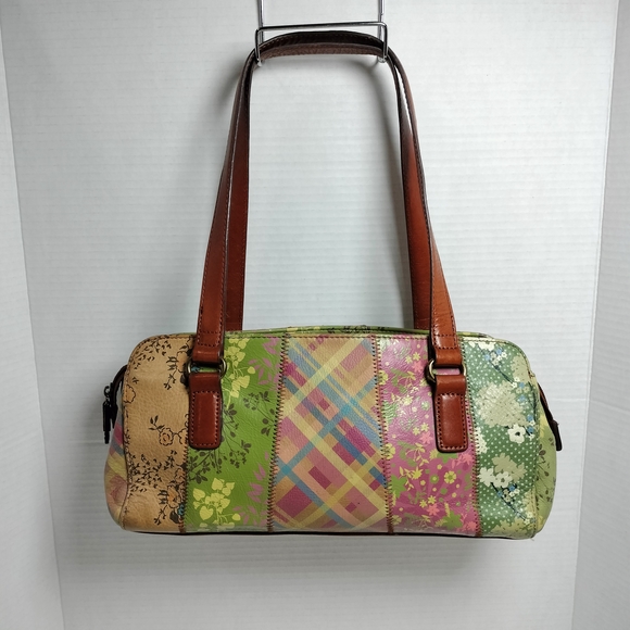 Fossil Colorful Patchwork Shoulder Bag with Brown Straps - Picture 1 of 12